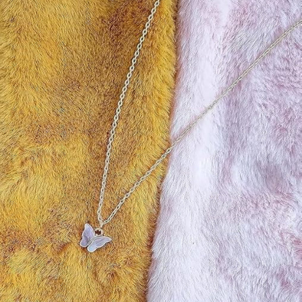Dainty Pink Butterfly Pendant Necklace | 14K Gold Plated Chain - LA Miraya