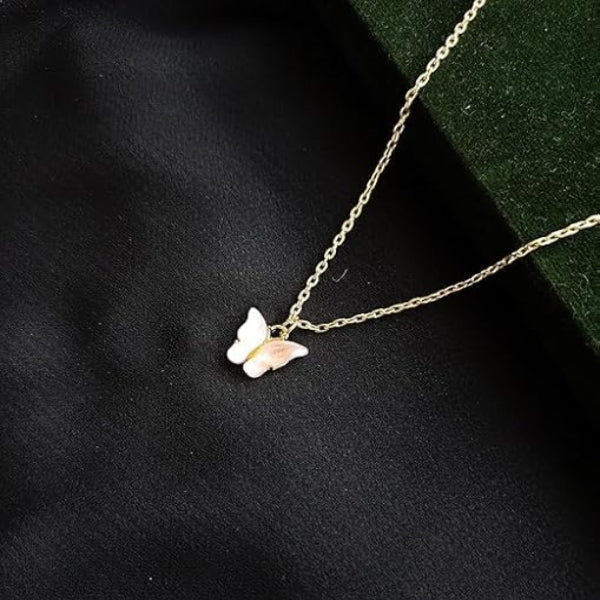Dainty Pink Butterfly Pendant Necklace | 14K Gold Plated Chain - LA Miraya