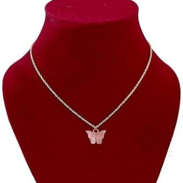 Dainty Pink Butterfly Pendant Necklace | 14K Gold Plated Chain - LA Miraya
