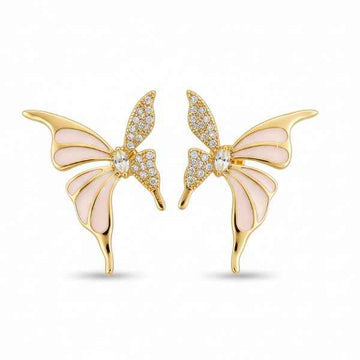 Pink Butterfly Wing Studs | Dainty Gold Enamel Butterfly Jewelry
