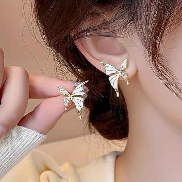 Pink Butterfly Wing Studs | Dainty Gold Enamel Butterfly Jewelry