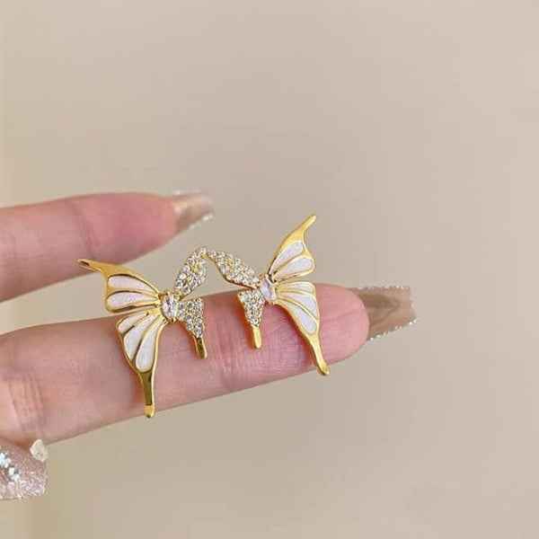 Pink Butterfly Wing Studs | Dainty Gold Enamel Butterfly Jewelry