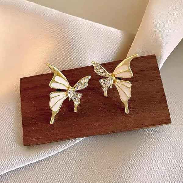 Pink Butterfly Wing Studs | Dainty Gold Enamel Butterfly Jewelry