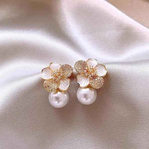Pink Cherry Blossom Earrings | Dainty Pearl Floral Studs Jewelry