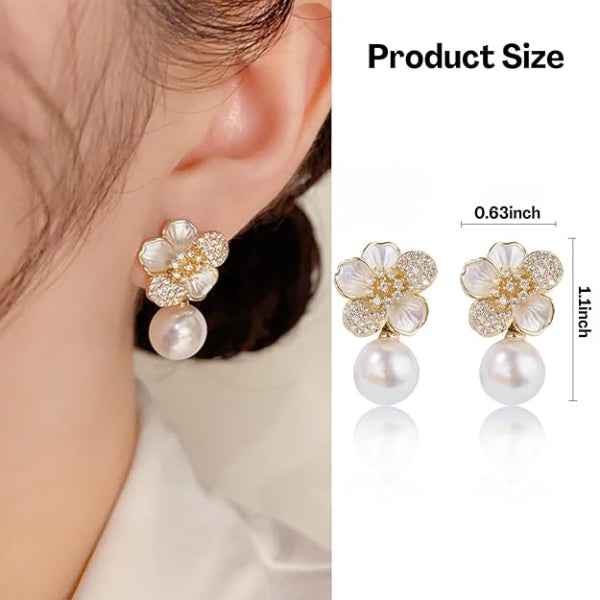 Pink Cherry Blossom Earrings | Dainty Pearl Floral Studs Jewelry