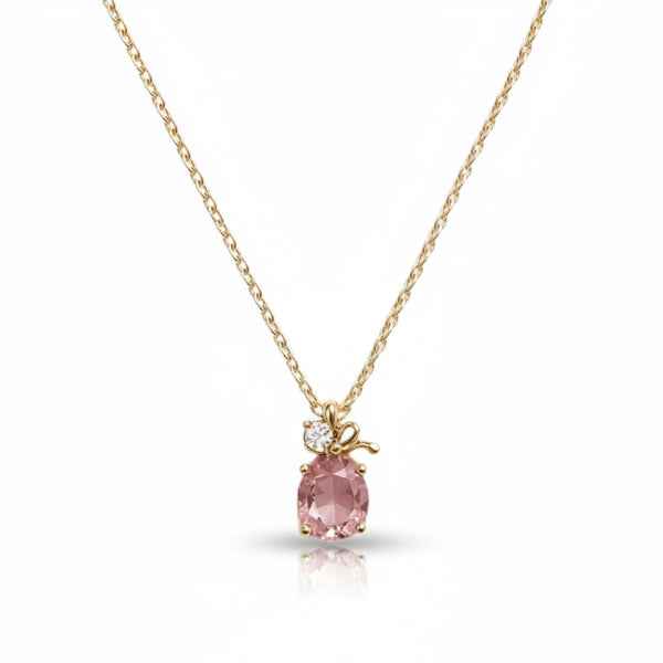 Pink Crystal Necklace for Women - Gold Teardrop Gemstone Jewelry
