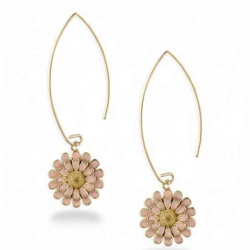 Pink Daisy Dangle Earrings: Gold Flower Hook Fashion Jewelry