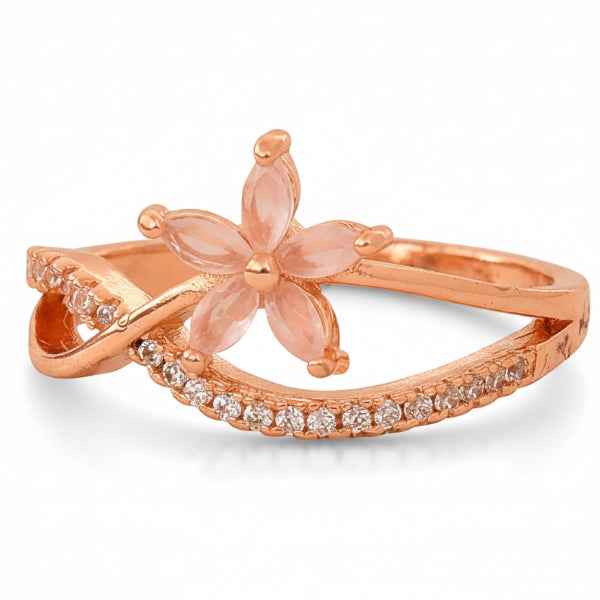 Rose Gold Pink Flower Ring - Shimmering Marquise Crystal Statement Ring