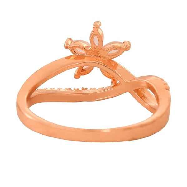 Rose Gold Pink Flower Ring - Shimmering Marquise Crystal Statement Ring