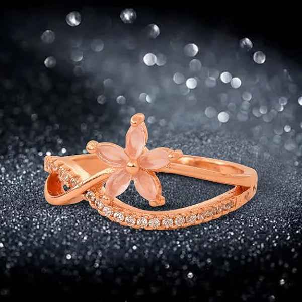 Rose Gold Pink Flower Ring - Shimmering Marquise Crystal Statement Ring