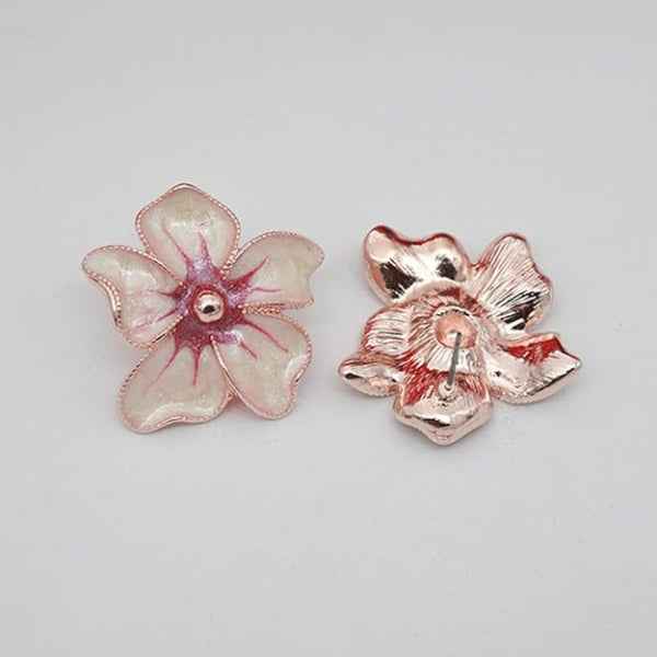 Pink Flower Studs | Dainty Enamel Floral Rose Gold Post Earrings