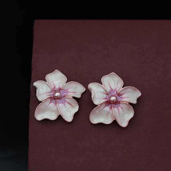 Pink Flower Studs | Dainty Enamel Floral Rose Gold Post Earrings
