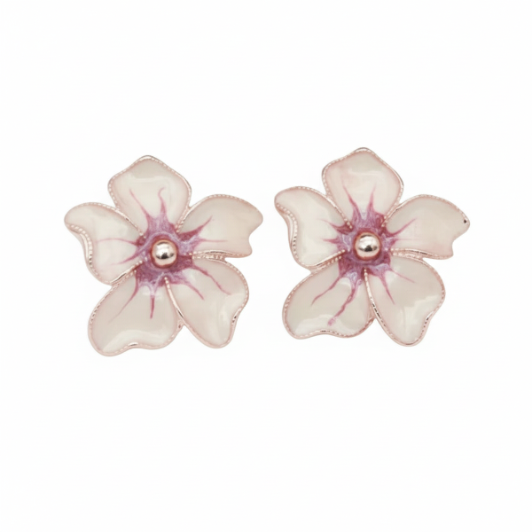 Pink Flower Studs | Dainty Enamel Floral Rose Gold Plated Post Earrings