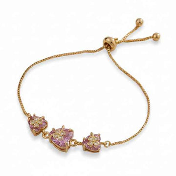 Chic Pink Heart Clover Slider Bracelet | Sparkling Gold Jewelry