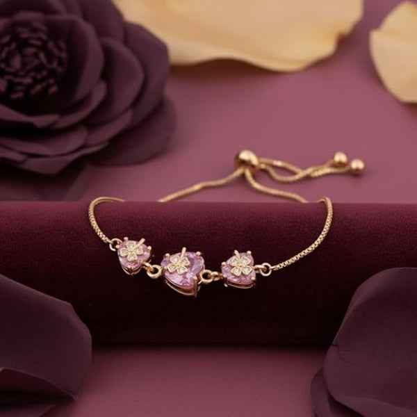 Chic Pink Heart Clover Slider Bracelet | Sparkling Gold Jewelry