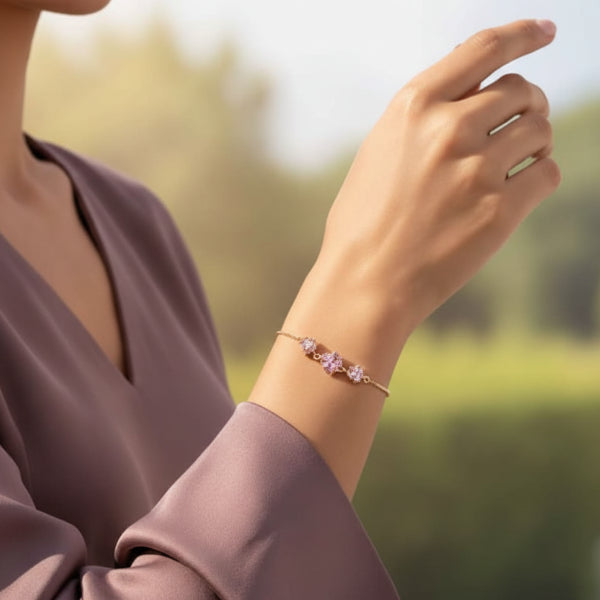 Chic Pink Heart Clover Slider Bracelet | Sparkling Gold Jewelry