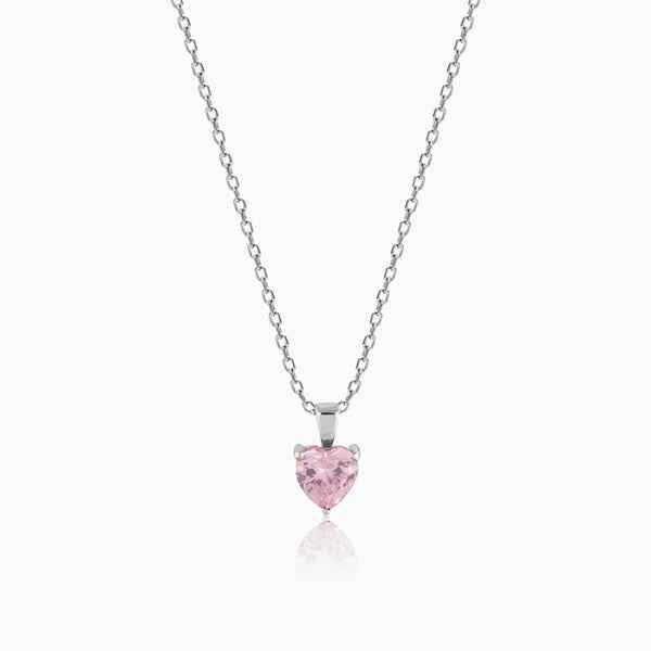 Pink Heart Necklace | Sterling Silver Cubic Zirconia Dainty Jewelry