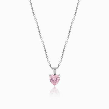 Pink Heart Necklace | Sterling Silver Cubic Zirconia Dainty Jewelry