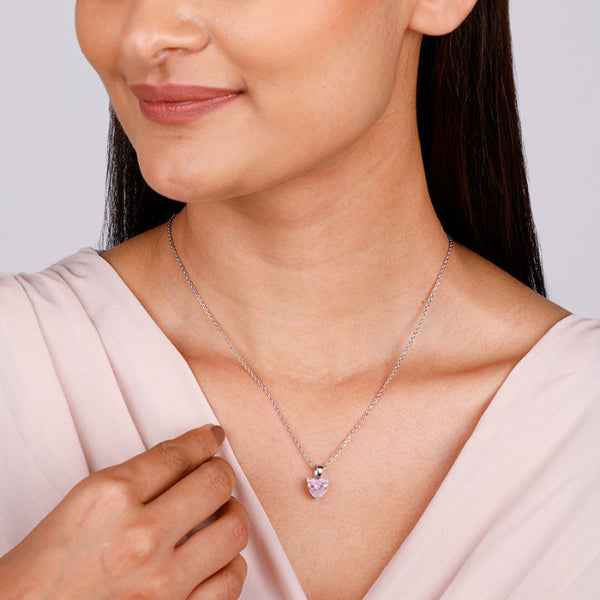 Pink Heart Necklace | Sterling Silver Cubic Zirconia Dainty Jewelry