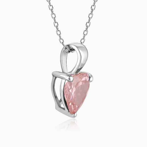 Pink Heart Necklace | Sterling Silver Cubic Zirconia Dainty Jewelry