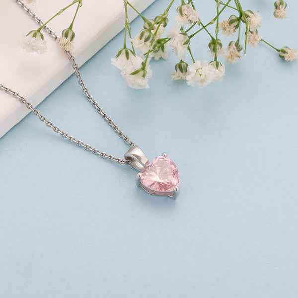 Pink Heart Necklace | Sterling Silver Cubic Zirconia Dainty Jewelry