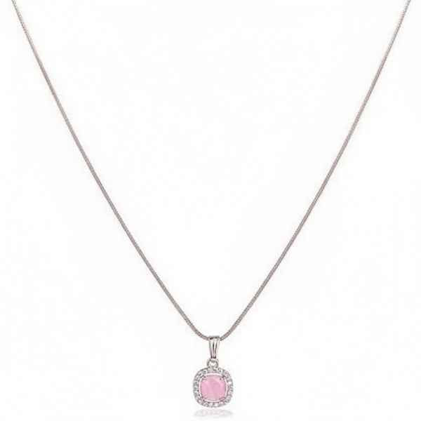 Elegant Pink Necklace | Rose Gold Halo Pendant Cat's Eye