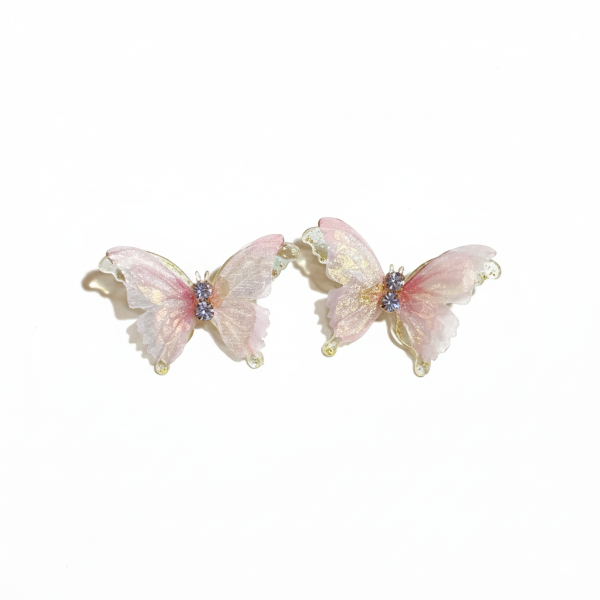 Pink Shimmer Butterfly Earrings | Dainty Iridescent Fairycore Studs