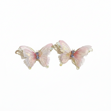 Pink Shimmer Butterfly Earrings | Dainty Iridescent Fairycore Studs