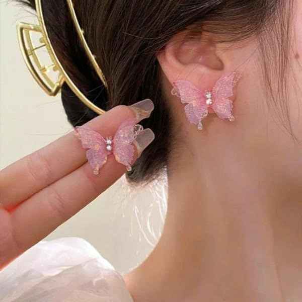 Pink Shimmer Butterfly Earrings | Dainty Iridescent Fairycore Studs