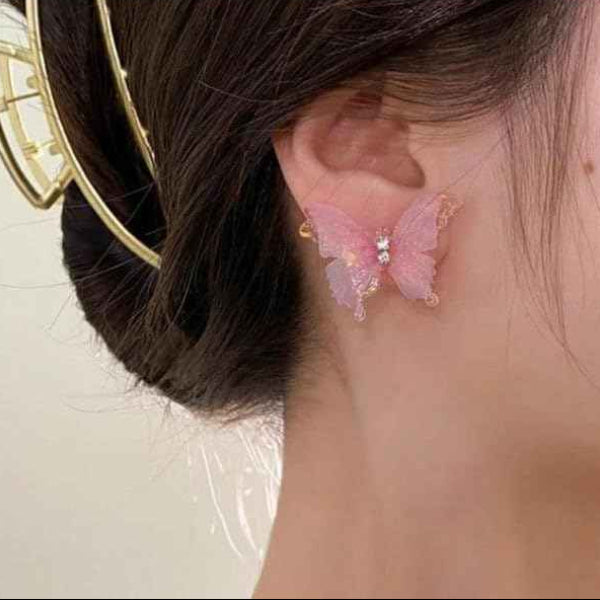Pink Shimmer Butterfly Earrings | Dainty Iridescent Fairycore Studs
