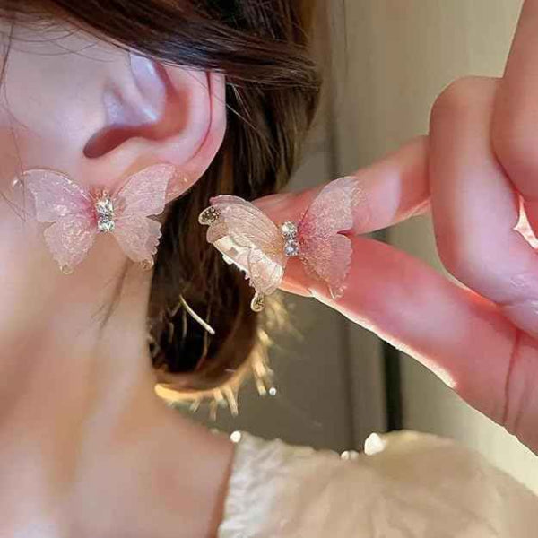Pink Shimmer Butterfly Earrings | Dainty Iridescent Fairycore Studs