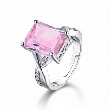 Pink Stone Silver Tone Ring for Women - Sparkling Finger Ring Gift