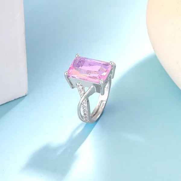 Pink Stone Silver Tone Ring for Women - Sparkling Finger Ring Gift