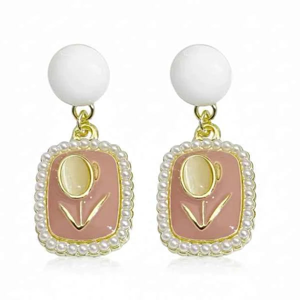 Pink Tulip Earrings - Pearl Drop Studs & French Vintage Jewelry