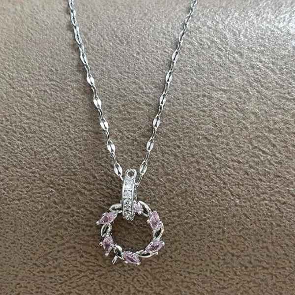 Pink Wreath Necklace | Sterling Silver Marquise Crystal Floral Pendant
