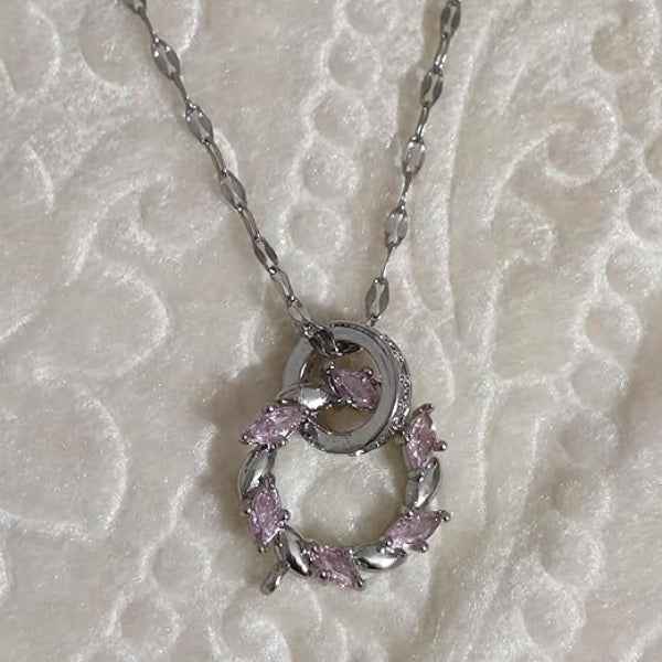 Pink Wreath Necklace | Sterling Silver Marquise Crystal Floral Pendant