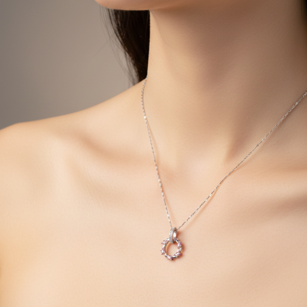 Pink Wreath Necklace | Sterling Silver Marquise Crystal Floral Pendant