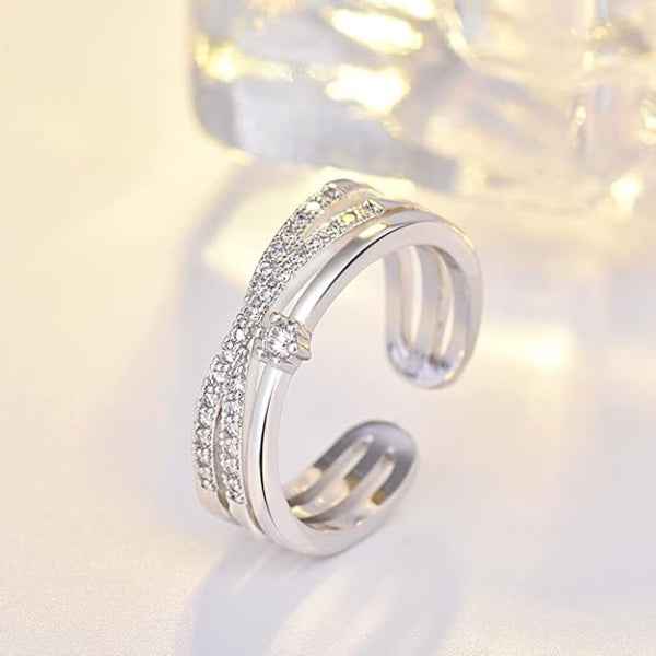 Bold Platinum Adjustable Solitaire Ring - Radiant Statement Finger Ring