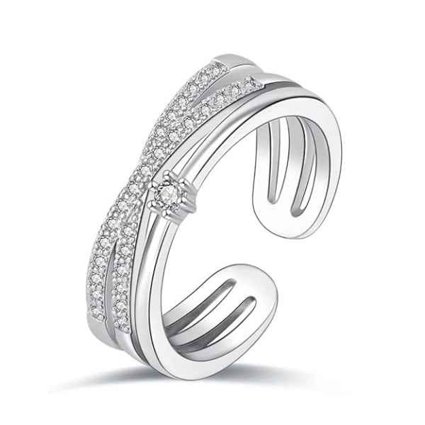 Pack of 2 Silver Plated Spinner Ring & Platinum Adjustable Solitaire Ring | Fidget Beaded Anxiety Ring with Bold Statement Solitaire