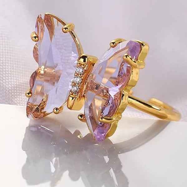 Bold Purple Butterfly Ring - Radiant Statement Crystal Finger Ring