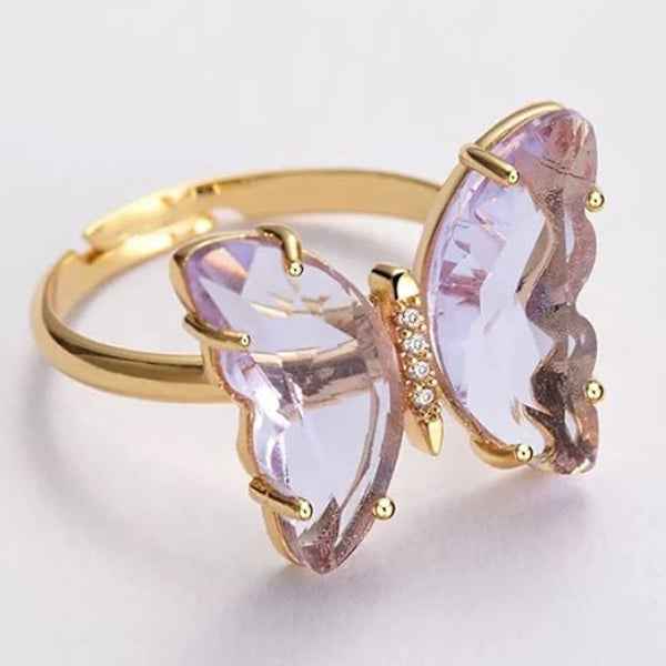Bold Purple Butterfly Ring - Radiant Statement Crystal Finger Ring