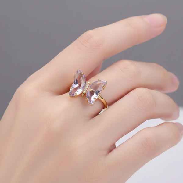 Bold Purple Butterfly Ring - Radiant Statement Crystal Finger Ring