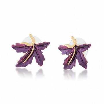 Chic Purple Leaf Stud Earrings – Gold Toned Enamel Maple Style