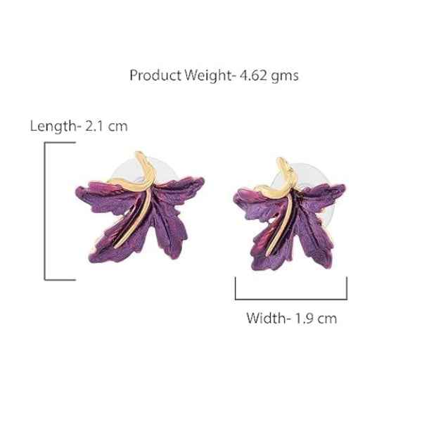 Chic Purple Leaf Stud Earrings – Gold Toned Enamel Maple Style