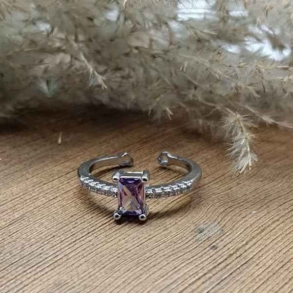 Bold Purple Stone Ring - Radiant Rhinestone Adjustable Finger Ring