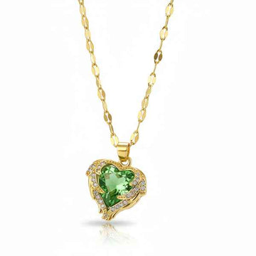 Radiant Green Crystal Heart Necklace | Chic Enchanting Winged Jewelry
