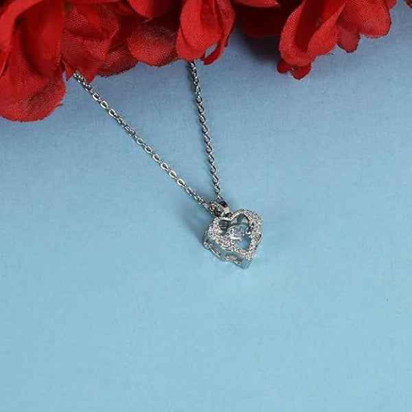 Radiant Silver Heart Necklace | Everlasting Intricate Crystal Gift