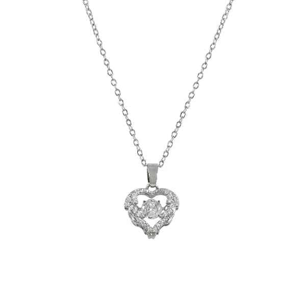 Radiant Silver Heart Necklace | Everlasting Intricate Crystal Gift