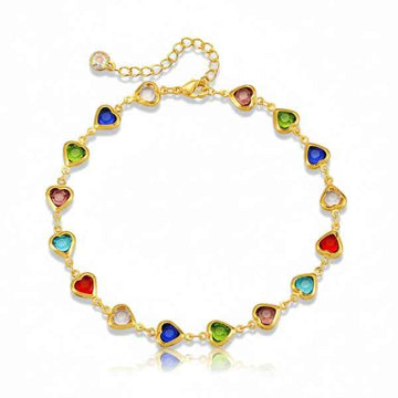 Rainbow Heart Anklet - Colorful Crystal Charm Summer Beach Jewelry