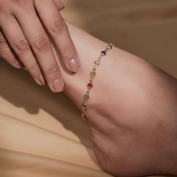 Rainbow Heart Anklet - Colorful Crystal Charm Summer Beach Jewelry